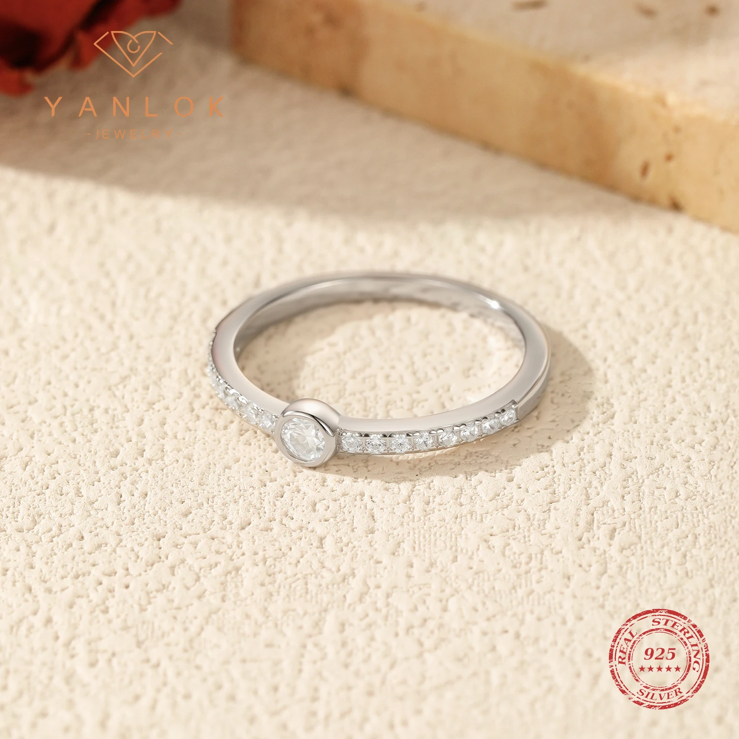 YANLOK 0.1CT Moissanite Stacking Rings 25 Sterling Silver Simple Round Finger Rings For Women Engagement Fine Jewelry
