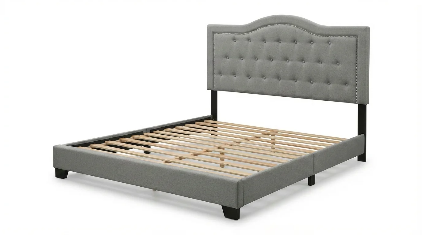 Modern Upholstered Platform Bed Frame with Linen Fiber Headboard, Wooden Slat Support, No Box Spring Needed, Strong Quiet Suppor
