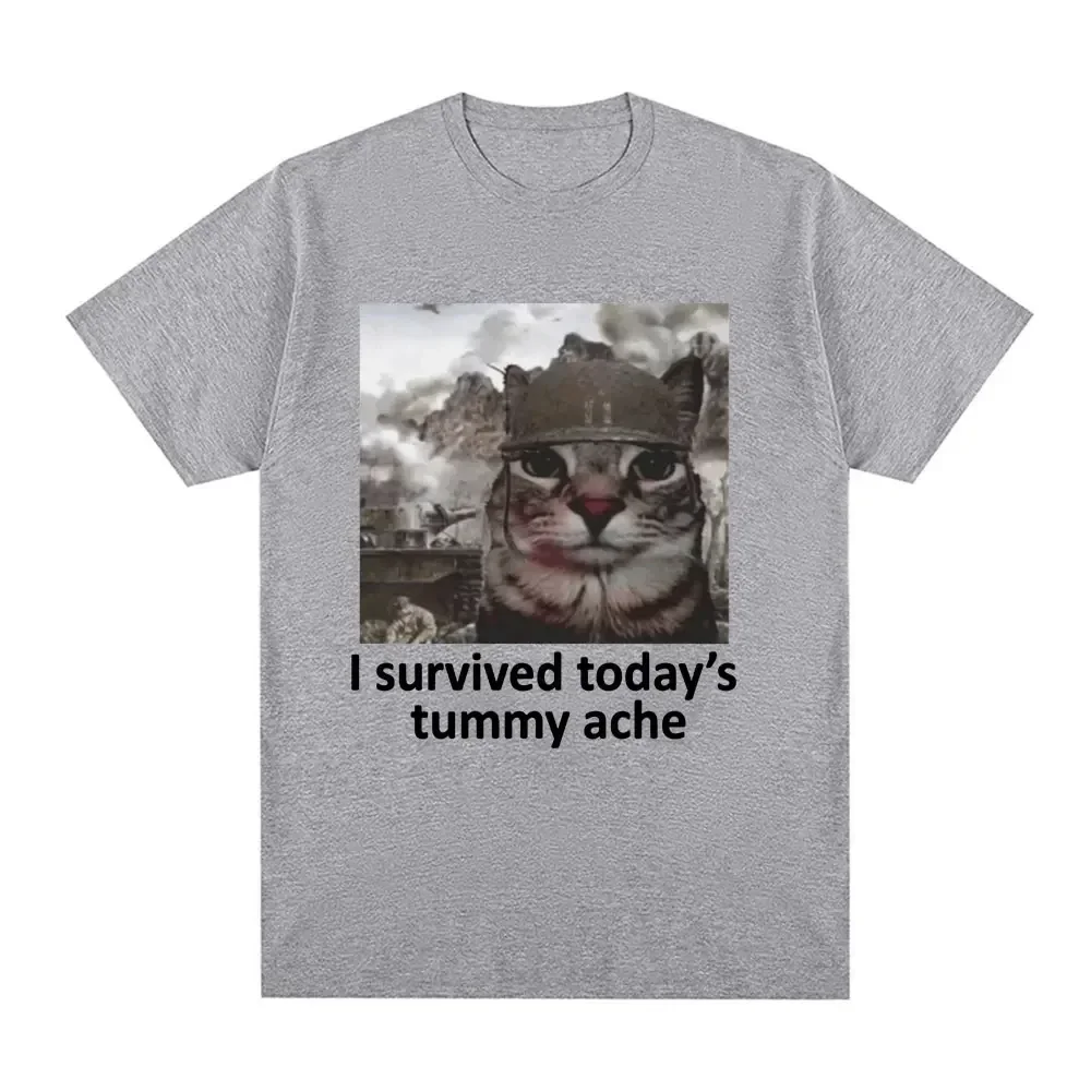I Survived Today Tummy Ache TShirt Funny Cat Creative Printed Short Sleeve TShirt Women Casual Streetwear Summer Soft Clothing