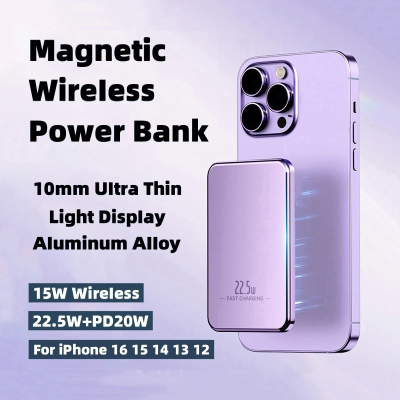 Nuova banca di potere magnetica in lega ultra sottile 10000mAh 22.5W batteria esterna Powerbank a ricarica rapida per Apple iPhone Xiaomi Samsung