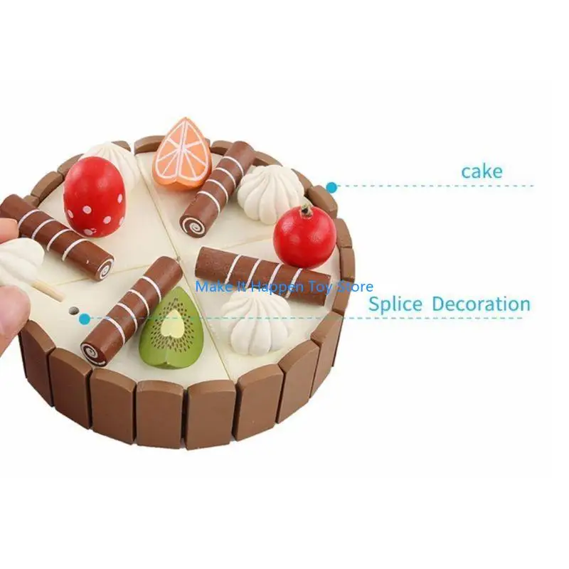28EC Children Birthday Cake Magnet Wooden Kitchen Pretend for Play Fruit Toy Ear