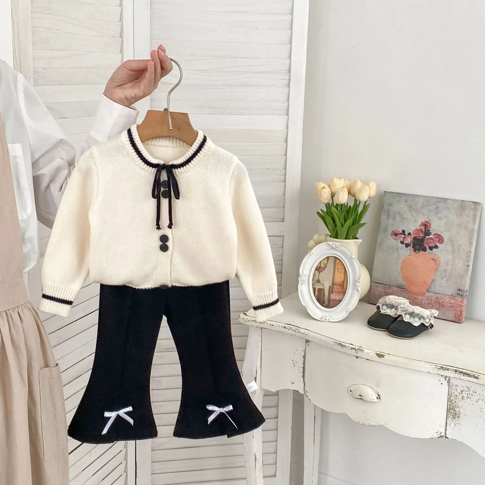 2PCS SETS Lovely Fall Winter Sweater kids' sets and outfits for Sweet Girls Clothes Baby Girl Clothes Ribbed Knit + Pants Set
