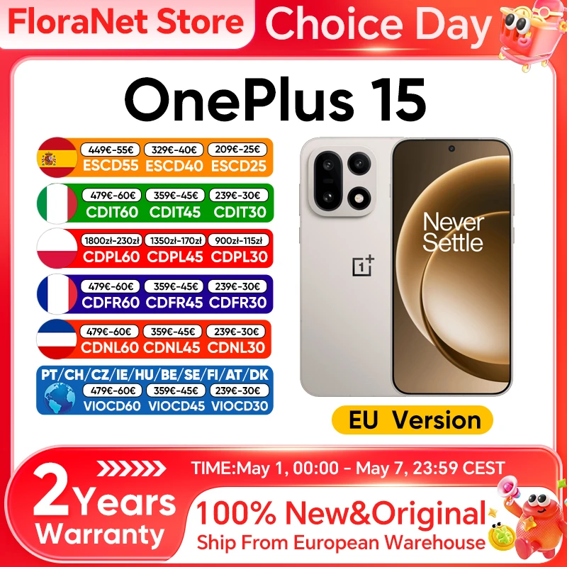 Smartphone OnePlus 15 5G Version Globale Snapdragon 8 Elite Gen 5 6,78” 165Hz 7300mAh SUPERVOOC Google IMX906 Sony 50MP eSIM 120W