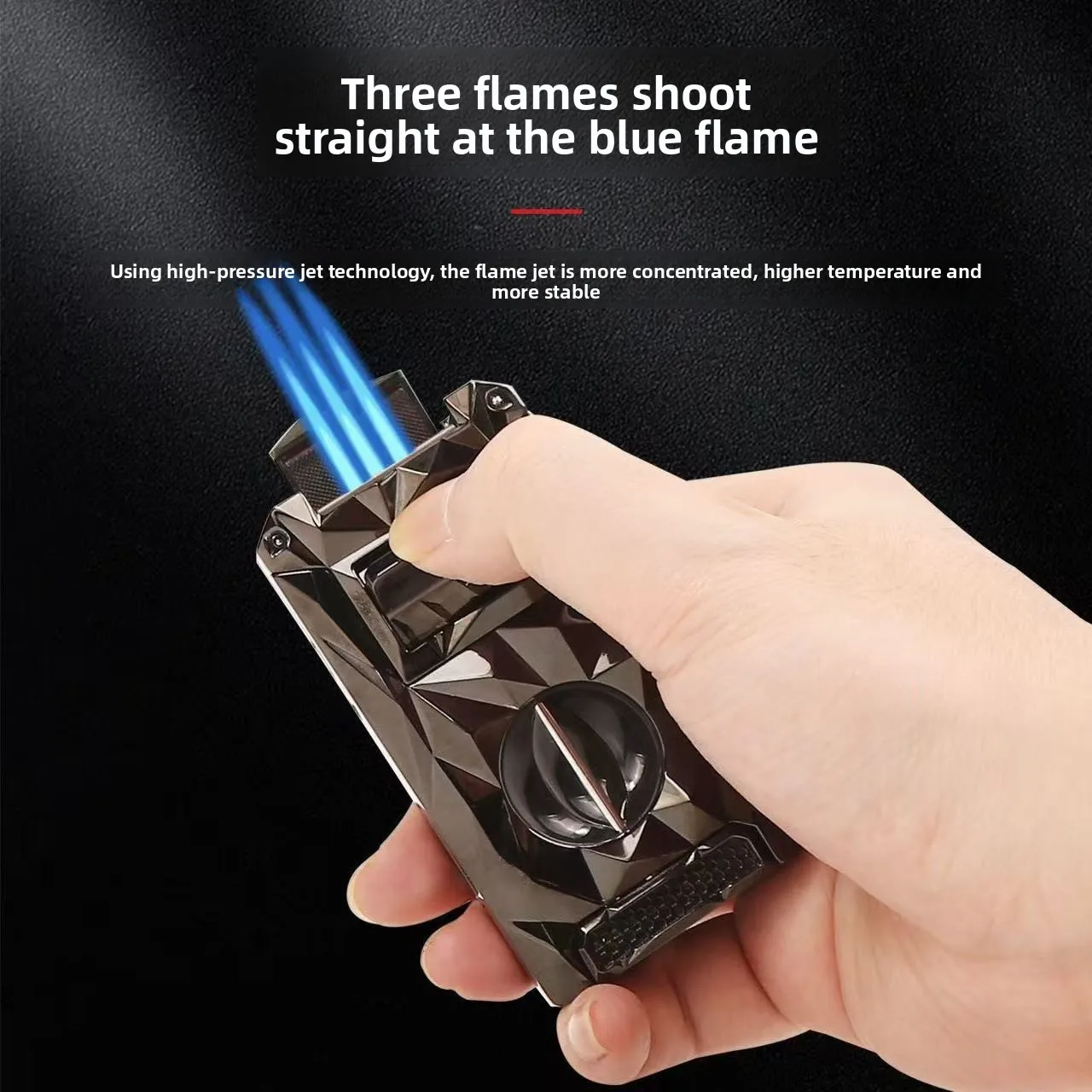 2026 New Diamond Cigar V-shaped Straight-cut Lighter Five-in-one Portable Portable Driller Needle Lighter  Smoking Accessories