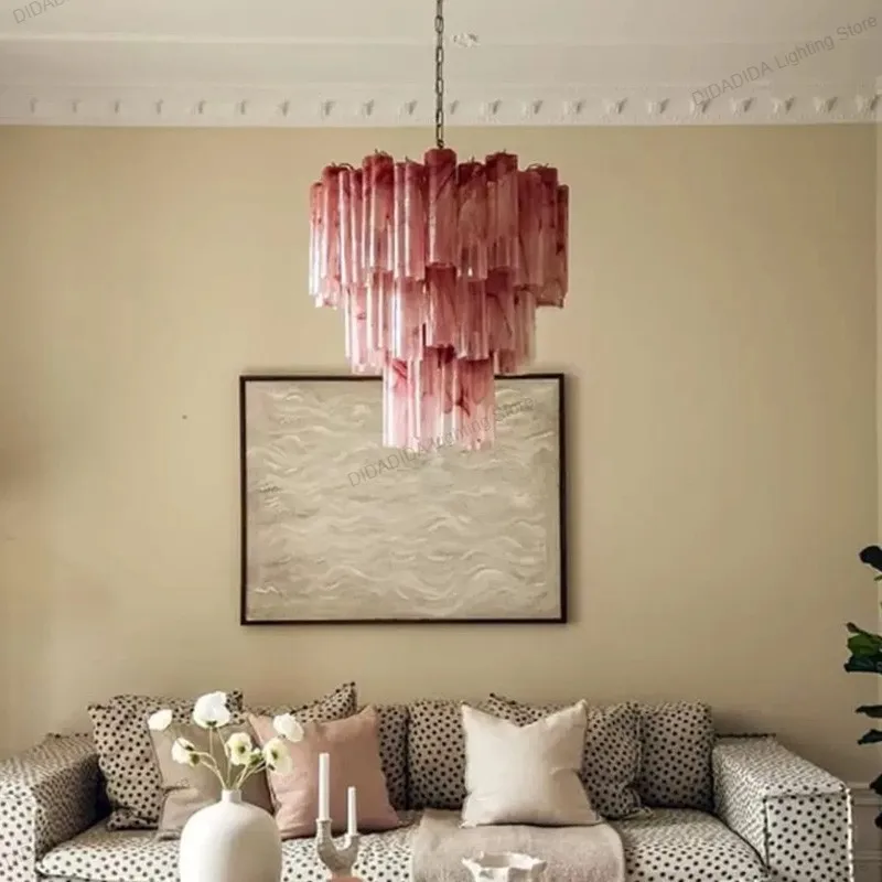 

Modern Smoke Gray Murano Glass Lustre Chandelier, Star Tube Frosted Pendant Lamp for Living Room, Fashion Light for Ceilings