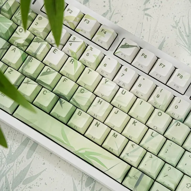 JCM Bamboo Forest Keycaps 130key Cherry Heigh Engraved Translucent Pbt Keycap Korean Russian Spanish Mechanical Keyboard Keycaps