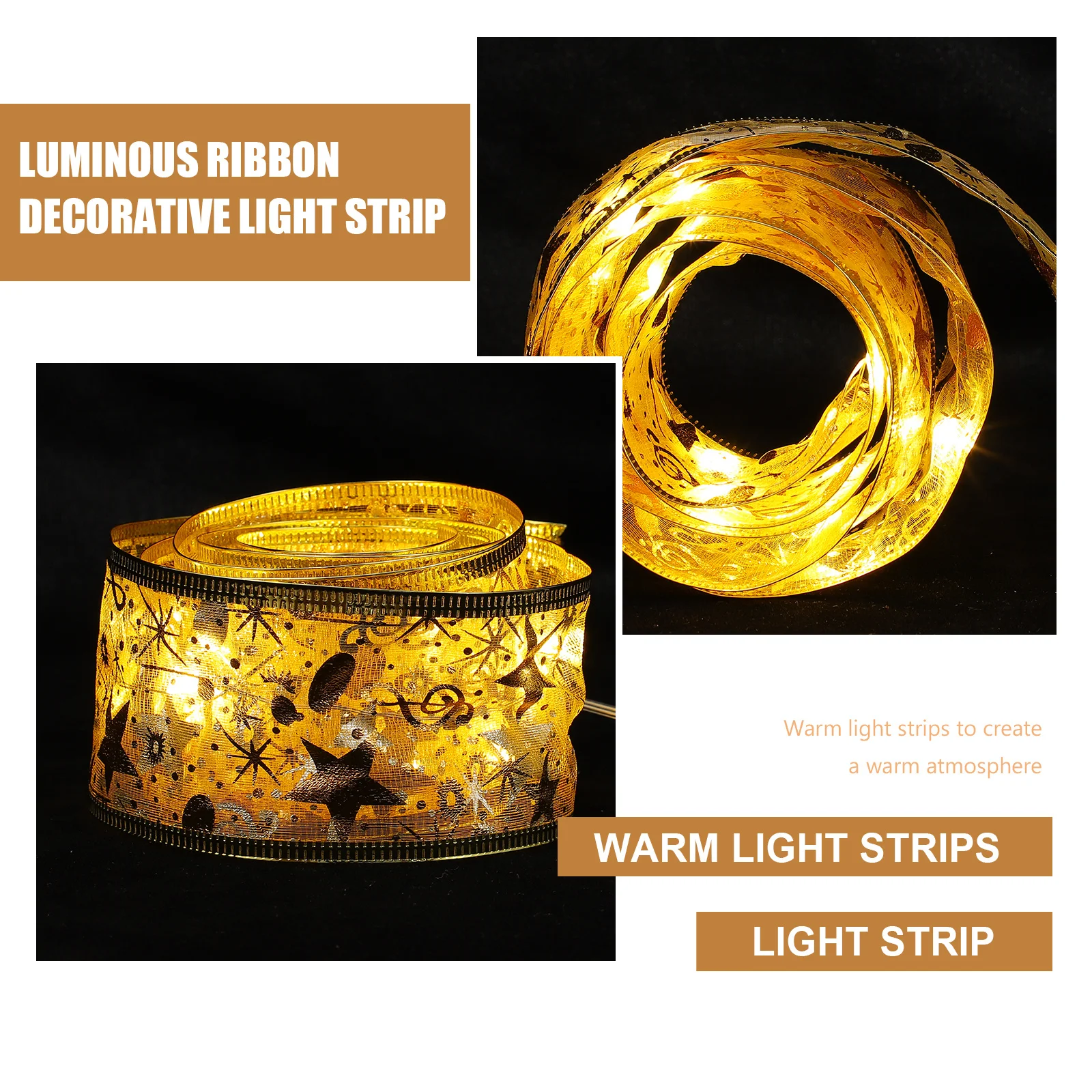 

1Pcs Christmas Tree Light Strip Luminous Ribbon Rechargeable Decorative Ribbon for Xmas Party Home Decor