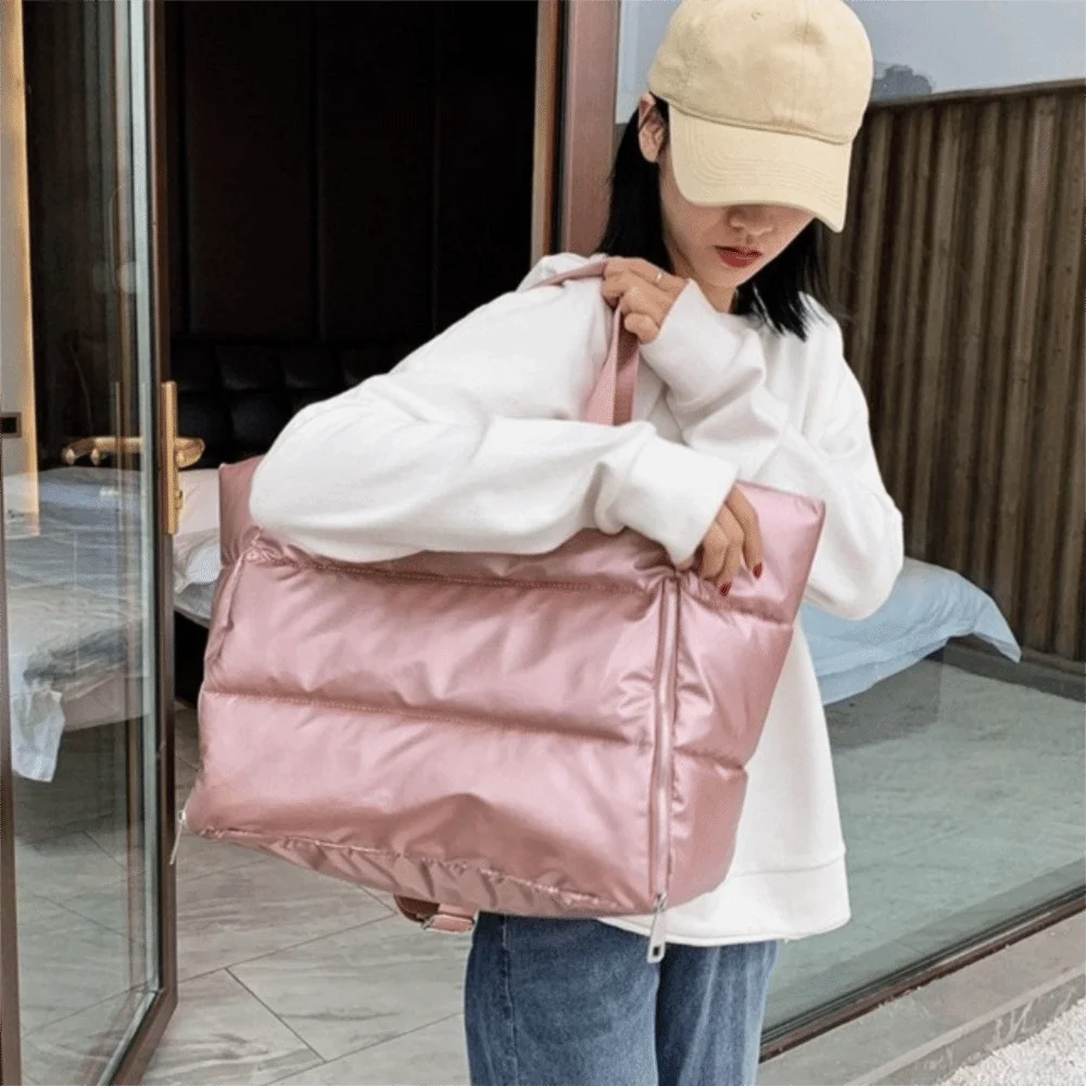 

Lightweight Solid Color Travel Tote Bag Nylon Large Capacity Gym Sports Bag Foldable With Handle Yoga Mat Bag Women