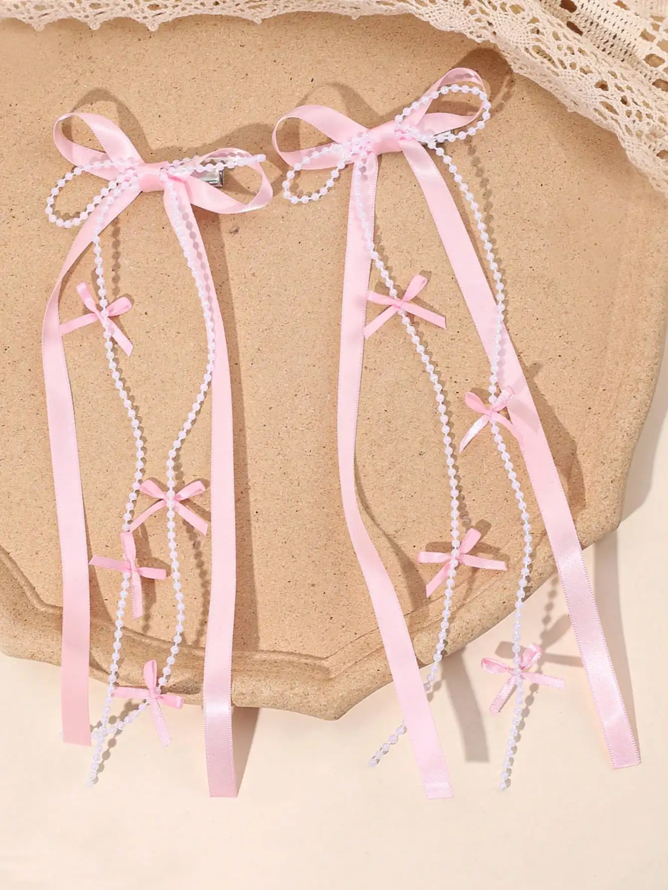 

2pcs Pink Tassel Hair Clips, Solid Color Ribbon Tassel Crocodile Clips, Pearl Tassel Bow Hair Clips, Elegant Pearl Tassel Bow Hair Pins, Bow Hair Clips For Wedding Party, Teens Hair Accessories