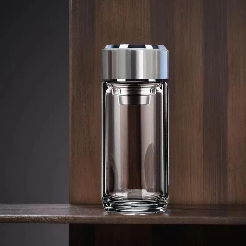 

1PCS/SET,190/300/350/470ml Double-layer Glass Water Bottle With Tea Filter,Thickened,Heat-resistant,Business/Office/Vehicle CUP