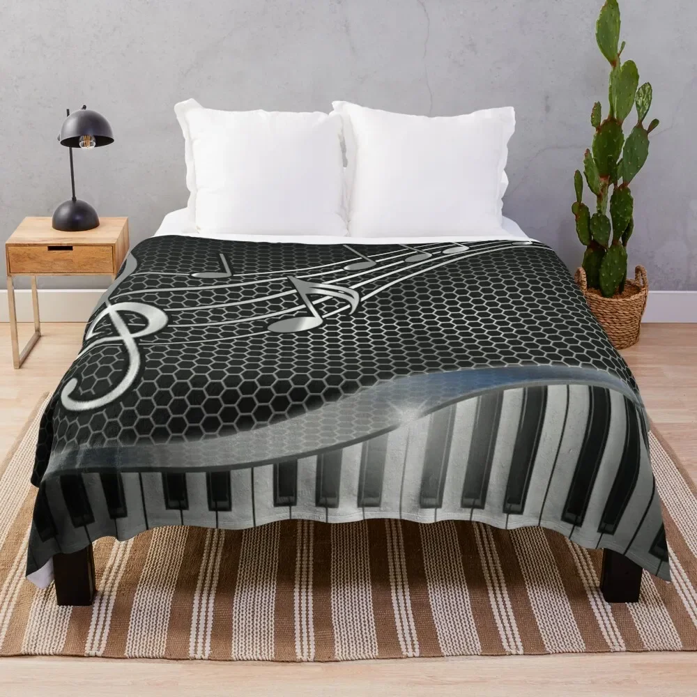 Piano Print Flannel Throw Blanket for Music Lover Bed Sofa Couch Travel Decoration King Queen Full Size Lightweight Warm Soft