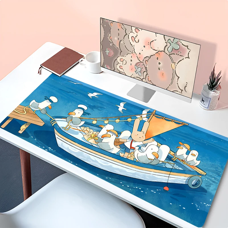 

Cartoon Sailor Duck Mouse Pad Blue Sea Sky Desk Mat Laptop Anime Gamer Cabinet Mousepad PC Bunny Gaming Accessories Keyboard Rug