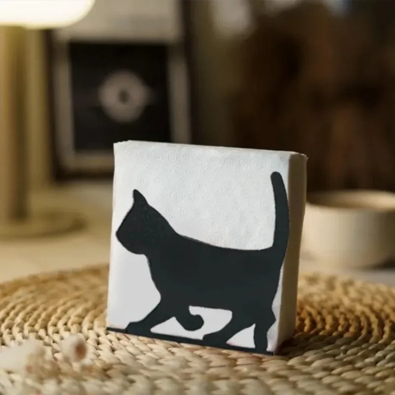 New Retro Black Cat Metal Napkin Storage Holder Rustic Tissue Organizer for Kitchen Dining Table Desktop Decorative Accessory