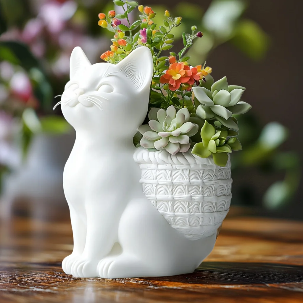 DIY 3D Squatting cat succulent plant flowerpot resin silicone mold cute cat vase storage box pen holder gypsum mold craft molds
