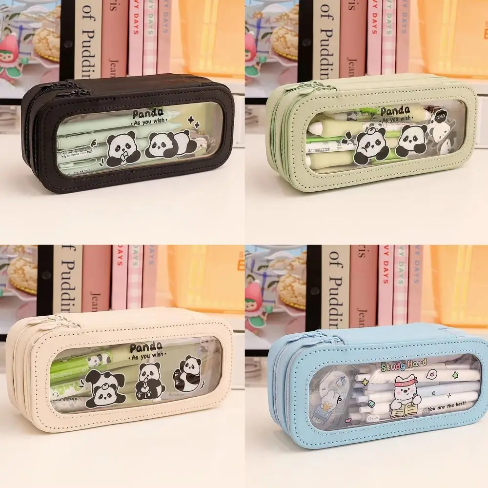 

Aesthetic Transparent Pencil Bag Panda PVC Large Capacity Pencil Bag Zipper Good Looking Stationery Storage Bag Gift