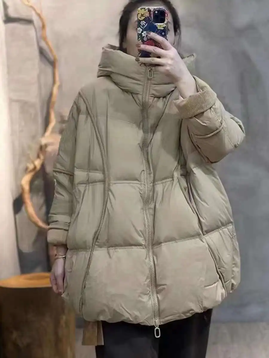 90% Duck Down Jackets Mid Long Puffer Coats Oversized Outwear Hooded Keep Warm Tops Autumn Winter