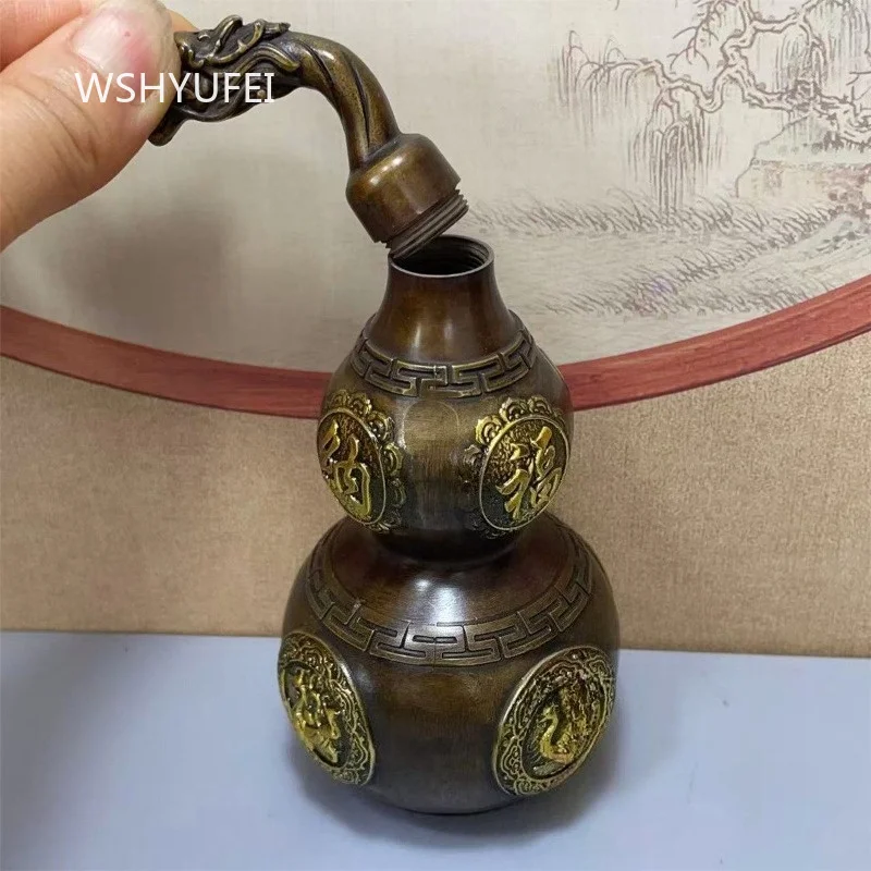Dragon Head Gourd Statue Fu Lu 4 Divine Beasts Ornament Chinese Feng Shui Copper HuLu Office Decoration Wealth Attracting