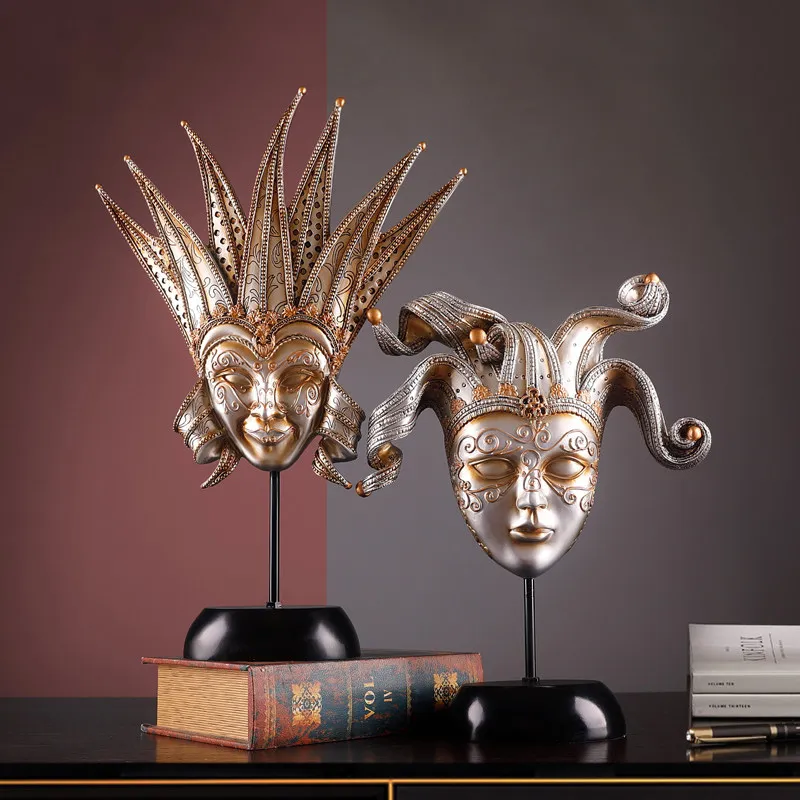 European Retro Venetian Masks Resin Ornaments Home Livingroom Desktop Furnishing Decoration Bookcase Store Sculpture Adornments