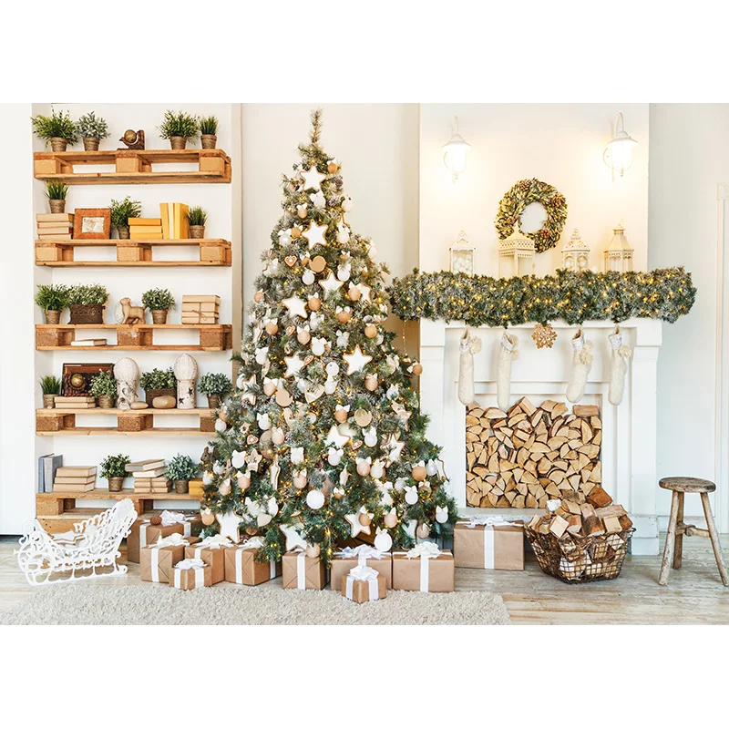 SHUOZHIKE Navidad interior tema fotografía fondo árbol de Navidad retrato telones de fondo para accesorios de estudio fotográfico DYH-01