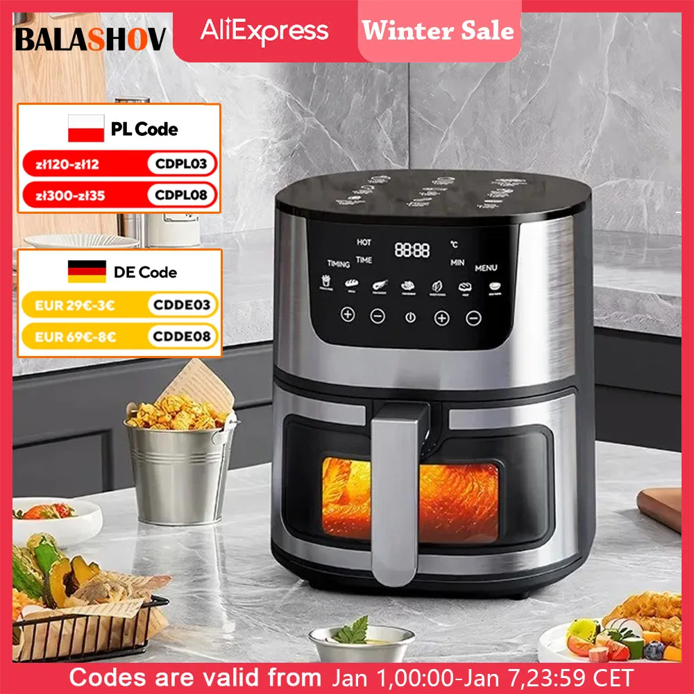 7L Electric Air Fryer Smart Multi-function Hot Convection Oven Deep Fryer Without Oil LED Touch Control 1400W Visible Window