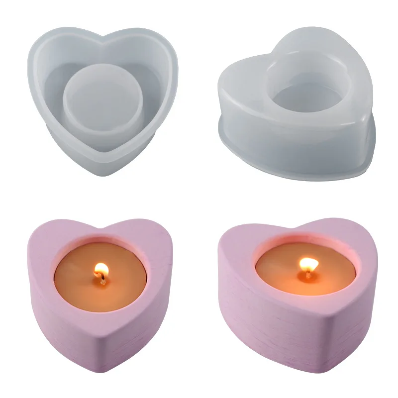 Heart Shape Candlestick Concrete Silicone Mold DIY Cement Plaster Epoxy Resin Candle Holder Mould Handicraft Mold Home Art Deocr