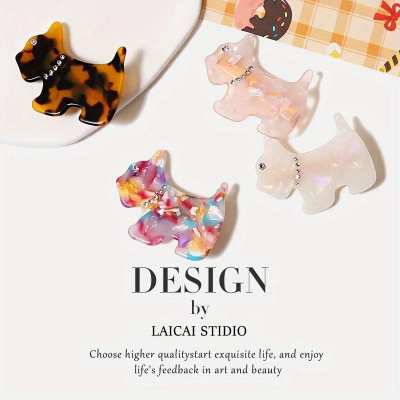 Haarspange in Hundeform, mehrfarbig, Strass-Verzierung, Design, Textur, Handwerkskunst, niedliche personalisierte Kopfbedeckung, tägliche Straße – Detail 1