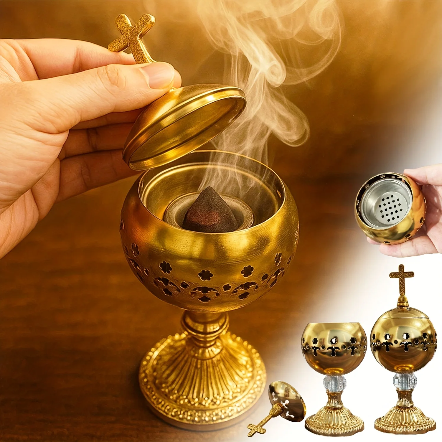 Brûleur d'encens en laiton élégant, brûleur d'encens en carbone, surface lisse, artisanat à la mode du Moyen-Orient, très adapté à la décoration intérieure