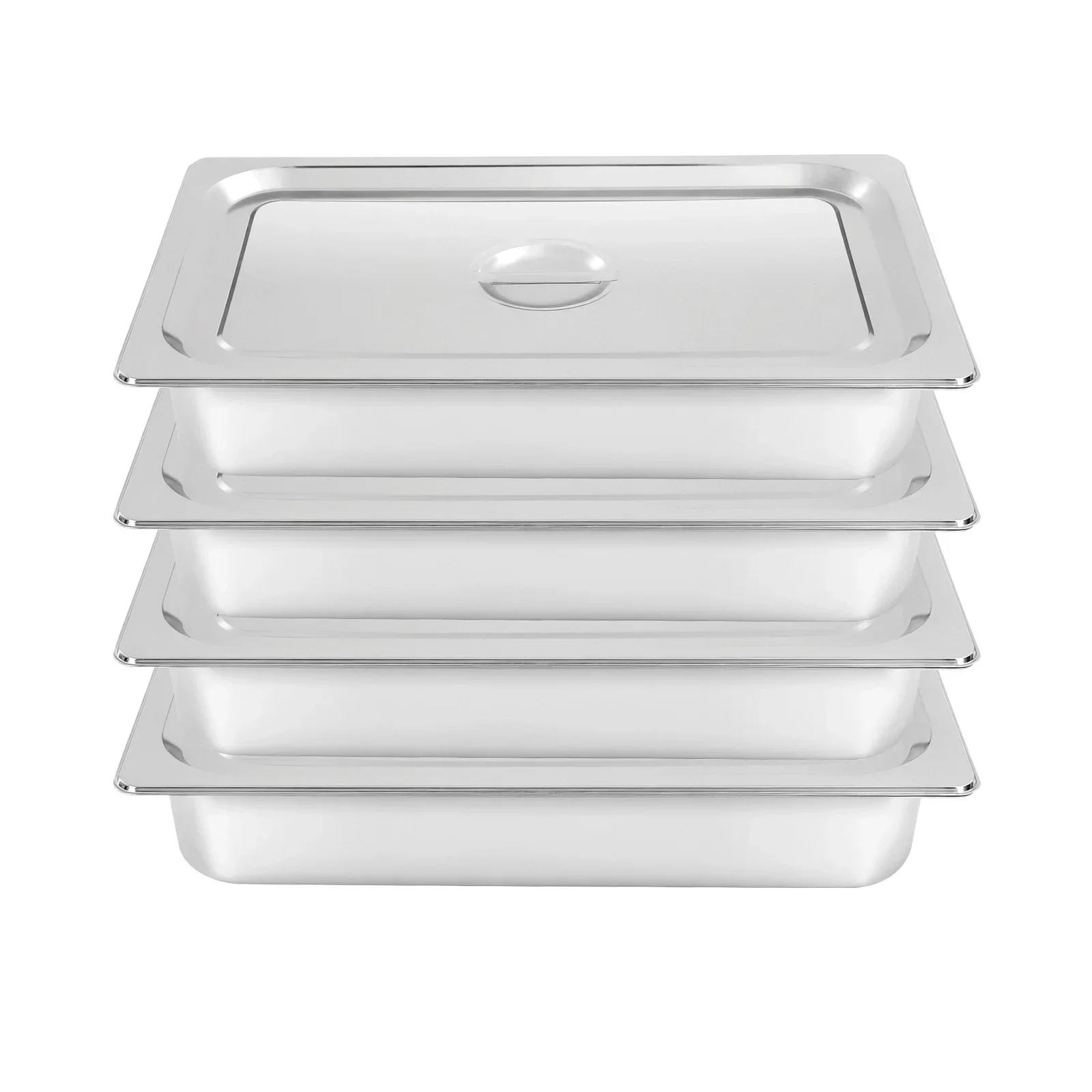 

4pcs stainless steel containers, hotel pans catering buffet plate tray food container w/ lid for party roasting baking cakes NEW