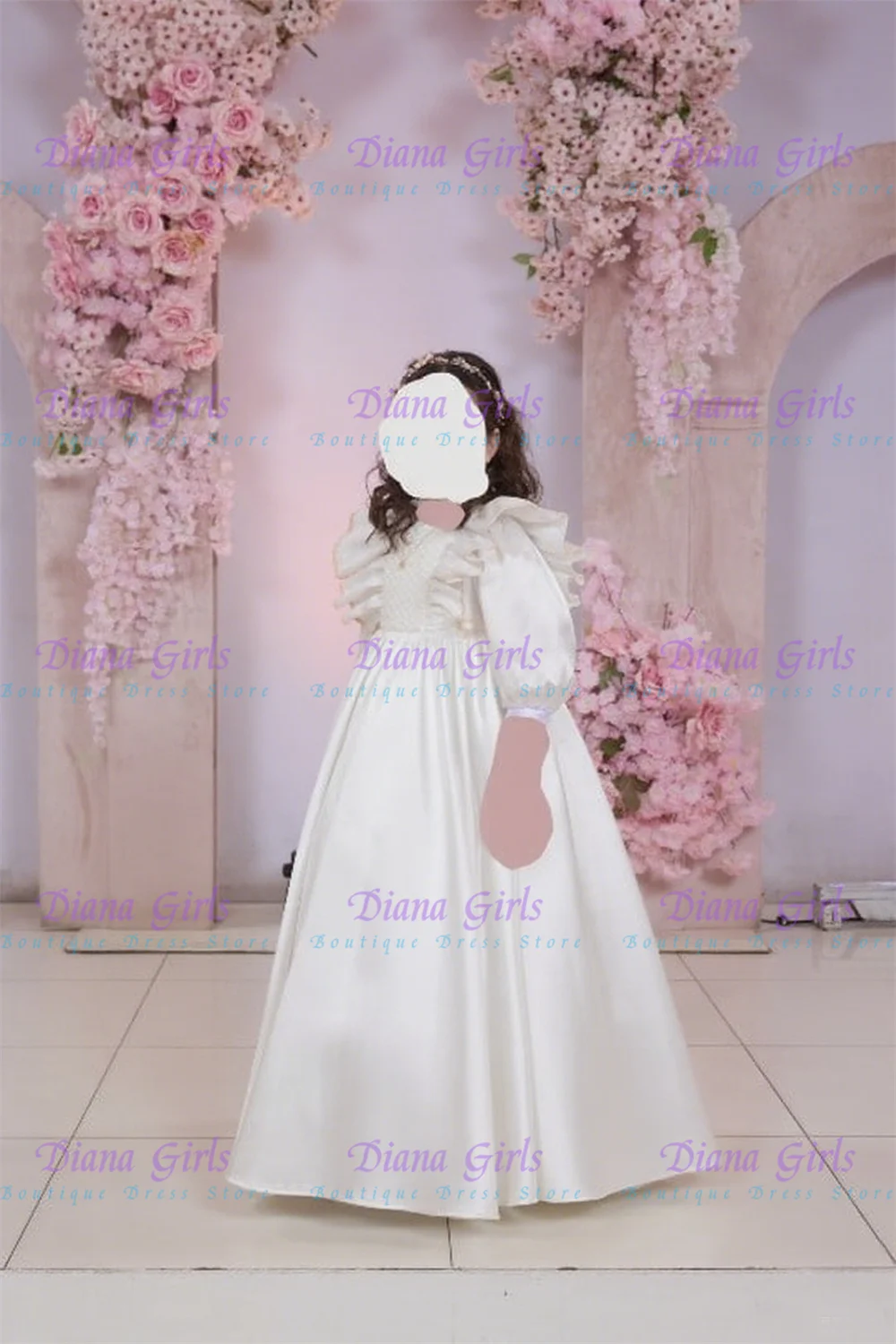 

Quality Elegant White Baptism Flower Girl Dress Satin Fluffy For Wedding Little Princess Birthday Party Evening Ball Gowns