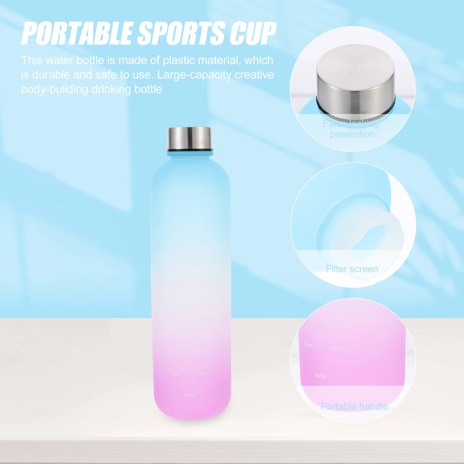 

Outdoor Sports Bottle Thickened Plastic Water Container Large Capacity For Gym Hiking School Aesthetic Drinkware Sports