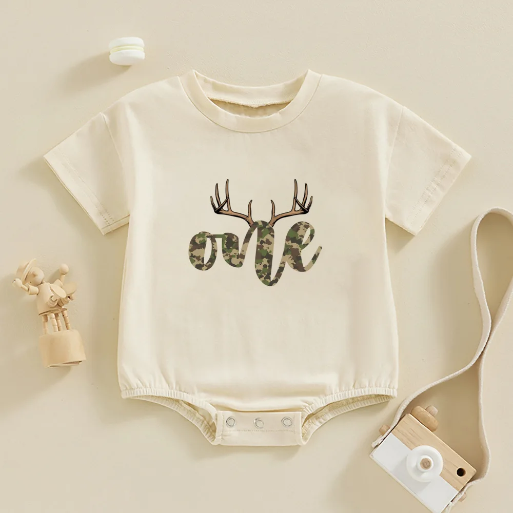 Wild One First Birthday Baby Bubble Romper Safari Zoo Animal 1st Birthday Oversized T-Shirt Rompers Unisex Natural Toddler Tee