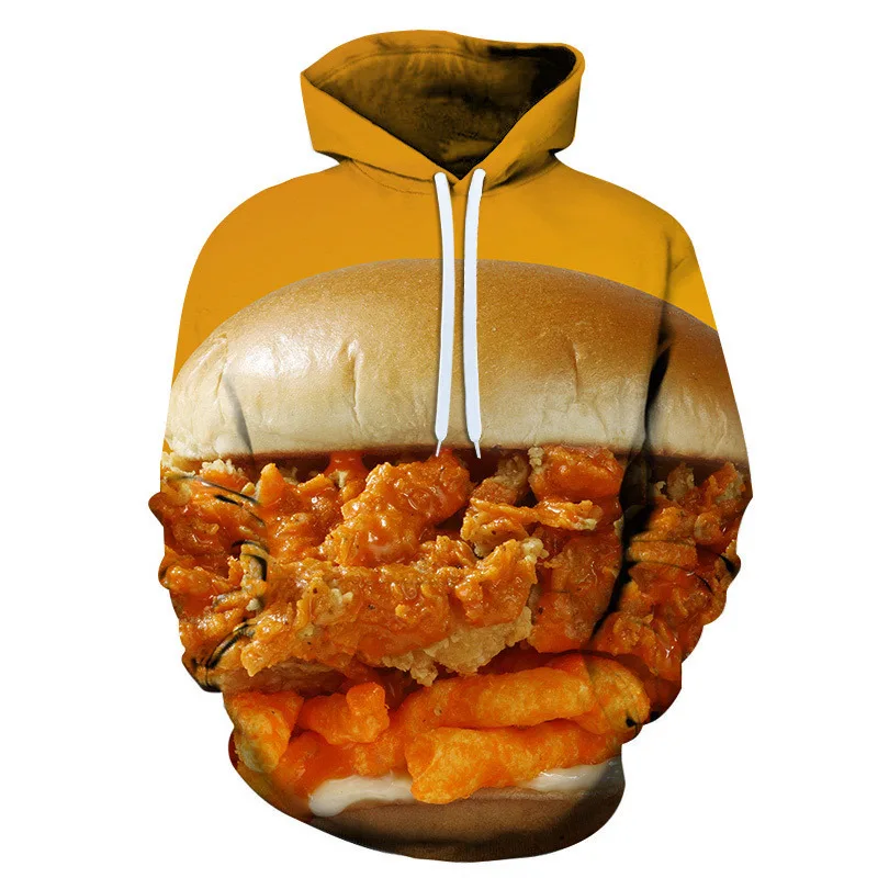Funny Hamburger Hoodie Food 3D Print Men Women Streetwear Casual Hoodies Oversized Pullover Hooded Sweatshirts Kids Top Clothing