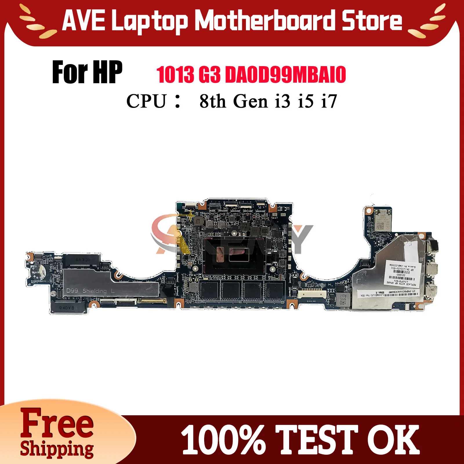 

DA0D99MBAI0 For HP Elite X2 1013 G3 Laptop Motherboard With i5 i7 8th Gen CPU 8GB RAM L31339-601 L31978-601 100% Fully Tested
