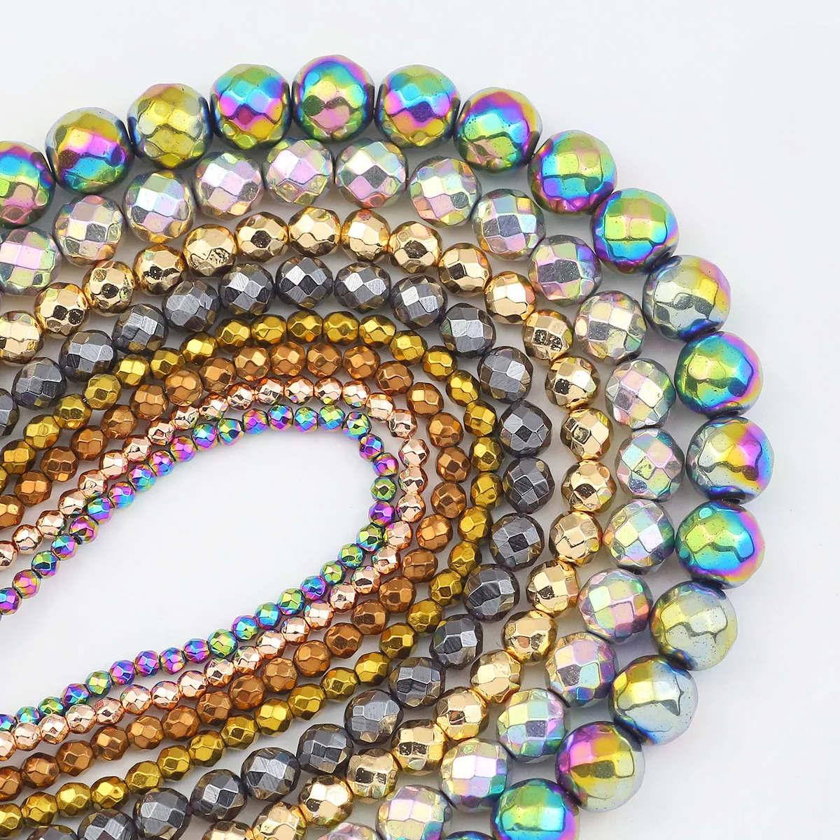 Round Cut Plating Hematite Natural Stone Spacers Loose Beads For Jewelry Making DIY Charms Accessories 2/3/4/6/8/10MM 40-180pcs