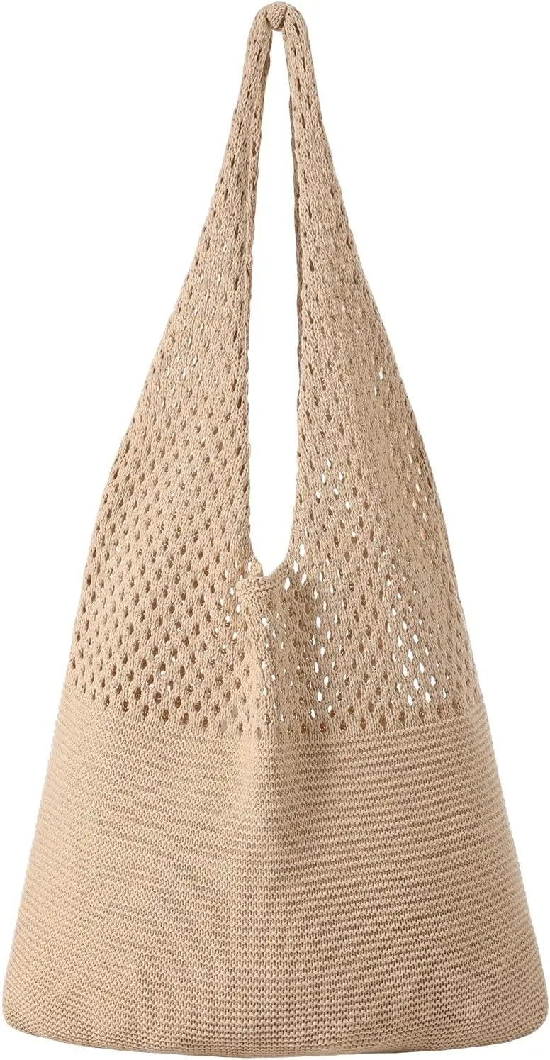 Handmade Crocheted Beach Tote Bag, Foldable Fashionable Mesh Beach Bag, Women'S Shoulder Bag, Bohemian Style Tote Bag