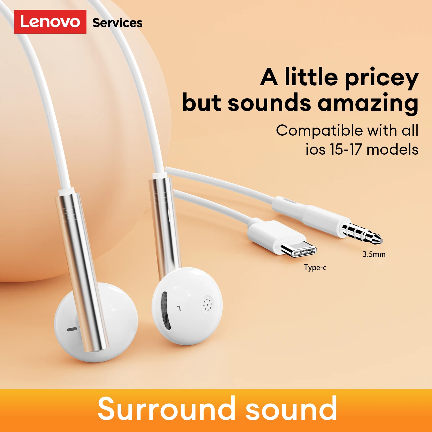 لينوفو السلكية سماعات مع هيئة التصنيع العسكري نوع C/3.5 مللي متر جاك الرياضة سماعات أذن سلكية لأجهزة الكمبيوتر المحمول الكمبيوتر اللوحي الهاتف سماعة الألعاب YF43