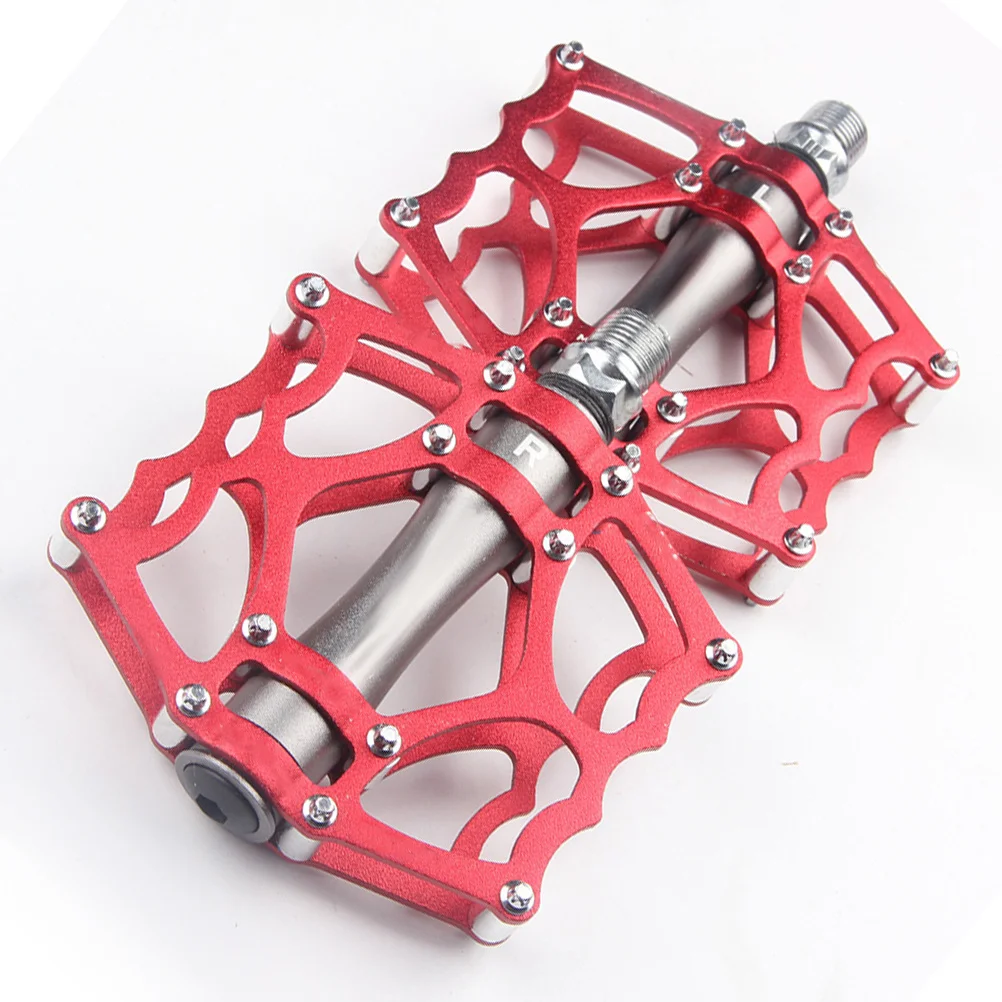 1Pair Aluminum Alloy Cycling Bike Pedals Ultralight Cnc Processed Bearing Pedal Mountain Road Riding Equipment Red