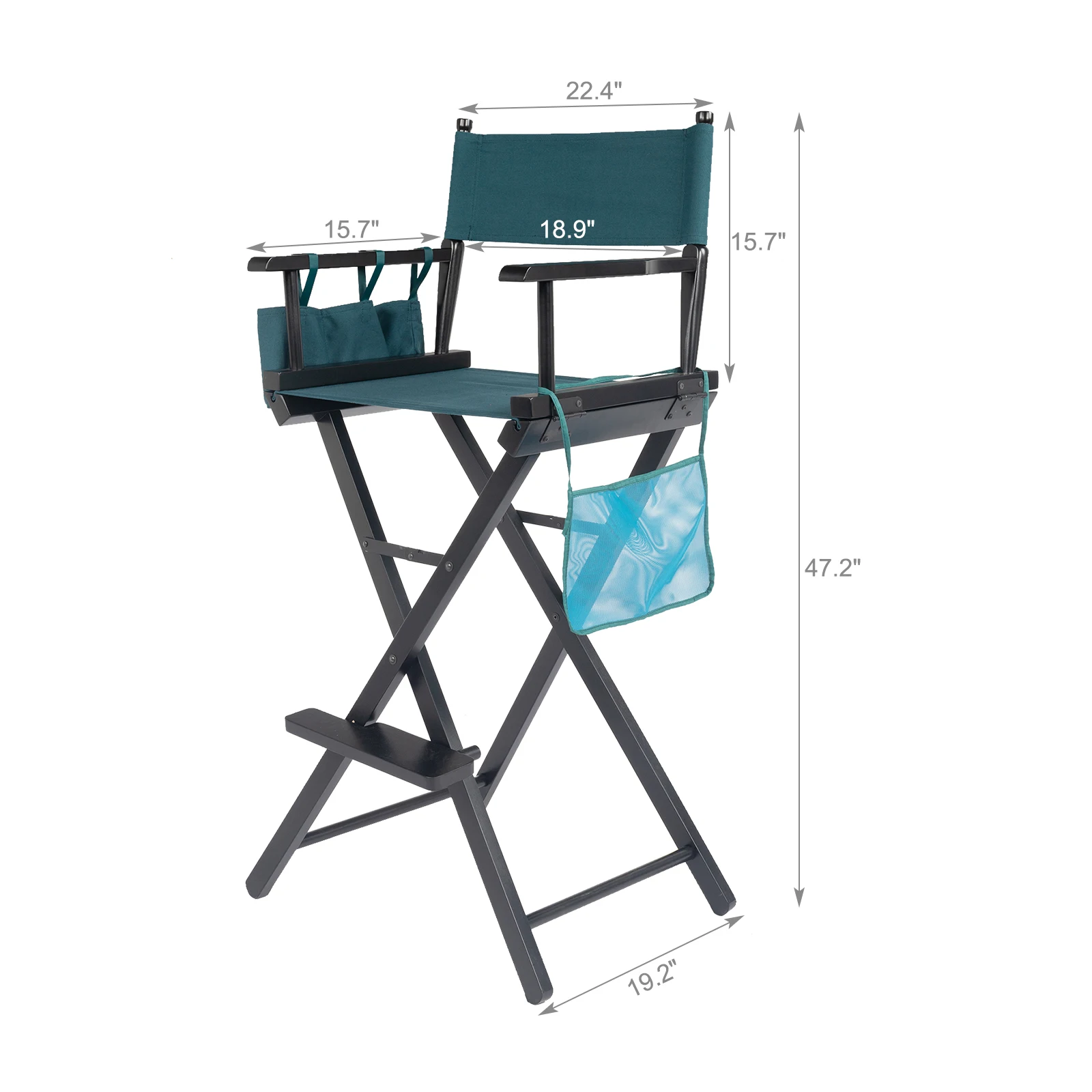 High Quality Solid Hardwood & Polyester Folding Makeup Chair Dark Green for Patio Deck Garden, Backyard Furniture