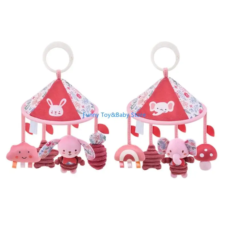 Juguete colgante Animal peluche relajante para cochecito bebé, sonajero con dosel para cama, juguete con mordedor en