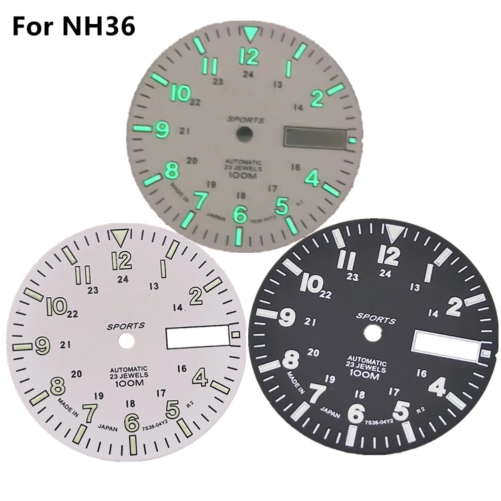 1.1in/28.5mm NH36A Cooper Dial Strong C3 Green Luminous Watch Face Dial for NH36A Automatic Movement Watch Dial Replacement