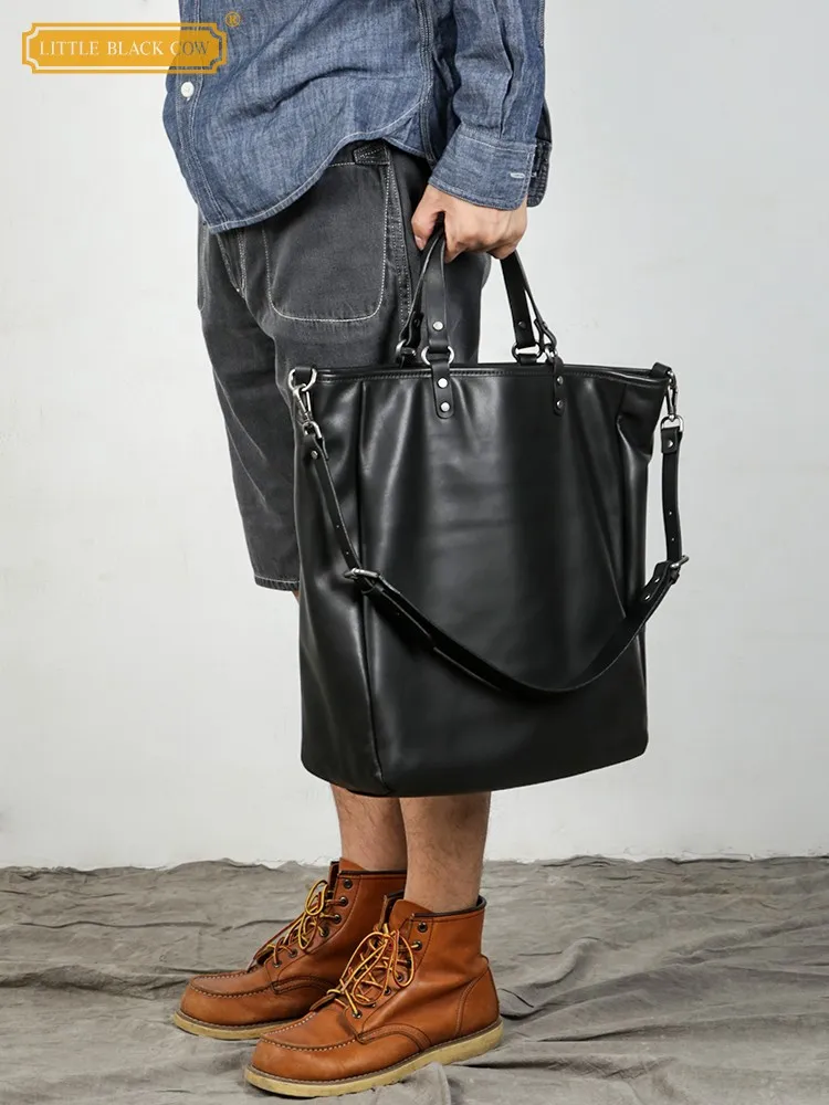 

Business Work Men Fashion New Cowhide Genuine Leather Large Capacity Retro Totes Handbag Wide Strap Shoulder Bag Crossbody Bag