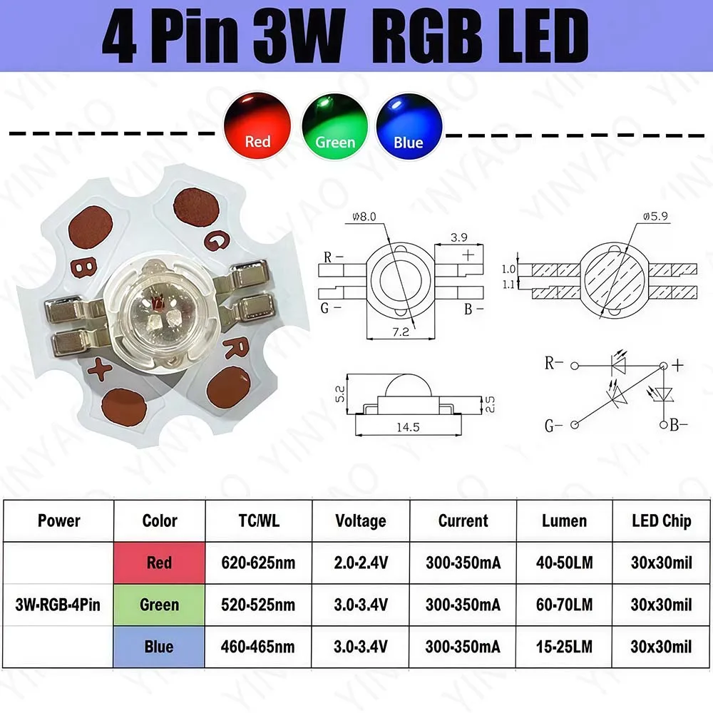 10Pcs Colorful 3W 9W 12W  4Pin 6Pin 8Pin COB SMD Stage Light Doide RGB RGBW RGBWW LED Chip With 20mm PCB LED Light Beads Board