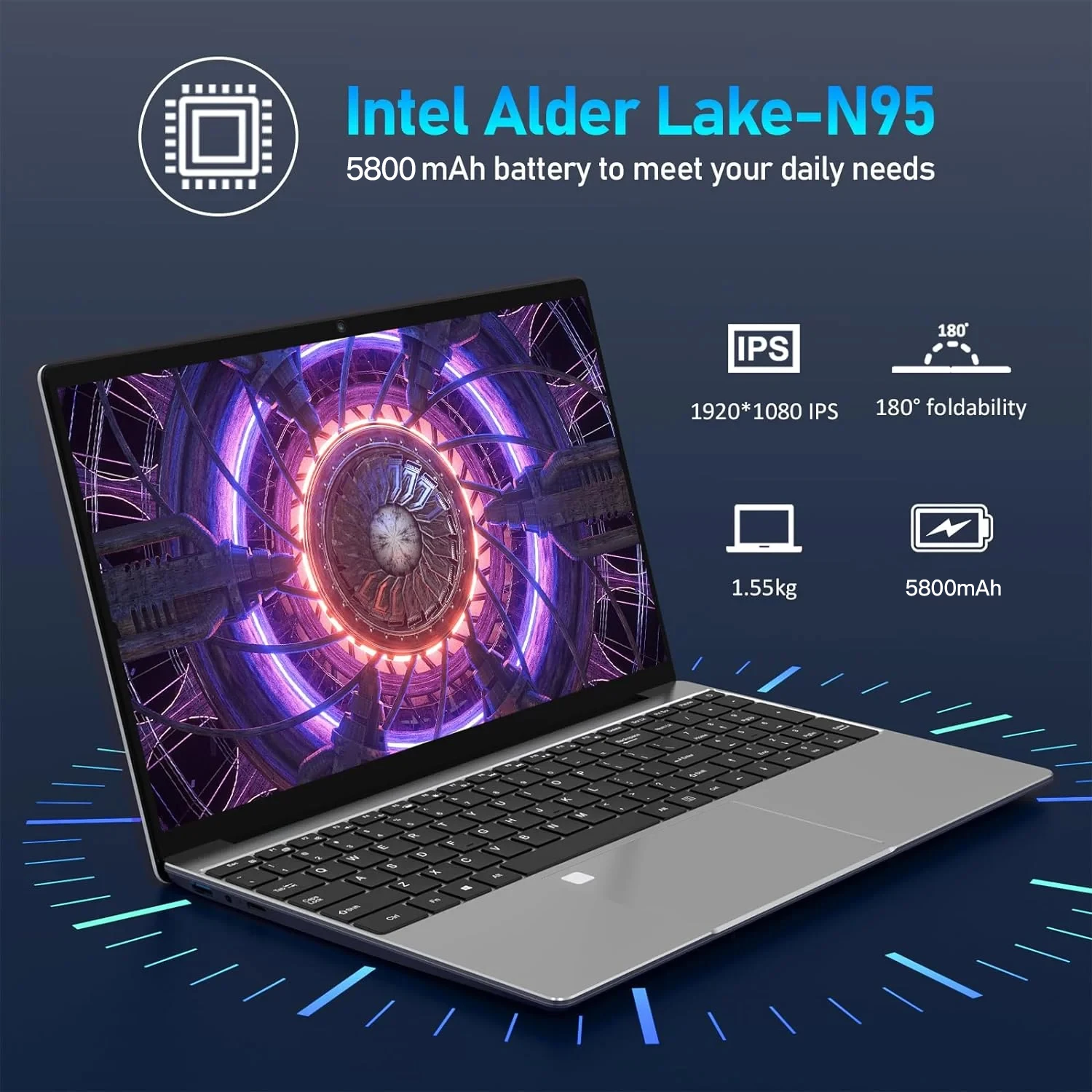 GXMO 15.6 calowy laptop IPS FHD laptop biznesowy Intel N95 Laptop16GB RAM podświetlenie klawiatura odcisk palca kamera HD 5800Mah Laptop