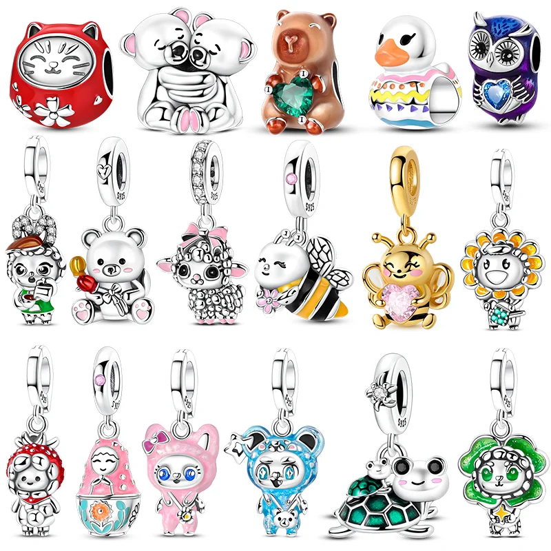 Original 925 Sterling Silver Charms Bee Guinea Pig Sheep Beads Pendants Fit Bracelet Necklace DIY Pendants Jewelry Women Gift