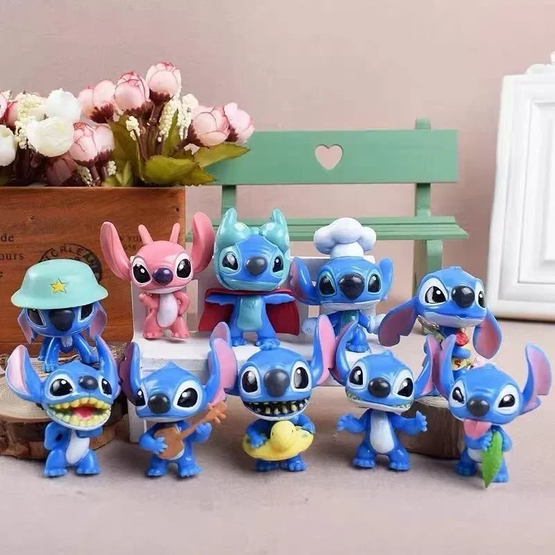 10Pcs/Set Cartoon Anime Lilo & Stitch Angel Action Figure Model Desktop Ornament Collection Birthday Cake Decoration Kids Toys