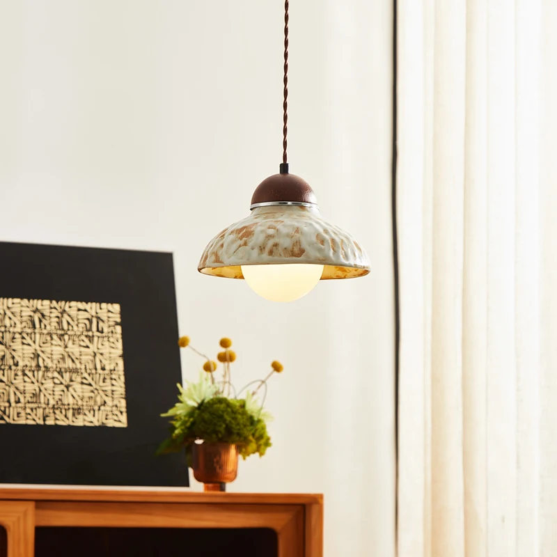 

Japanese-style Wabi-sabi Led Pendant Light Bedroom Bedside Ceramic Chandelier Retro Restaurant Aisle Home Lighting Pendant Lamp