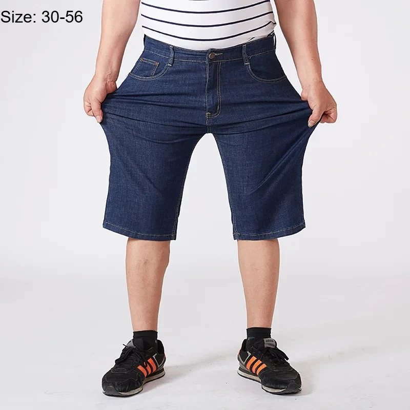 

Men Denim Shorts Summer Oversized Loose Straight 180KG High Waist Half Pants Jeans Stretched Plus Size 52 54 56 Cropped Trousers