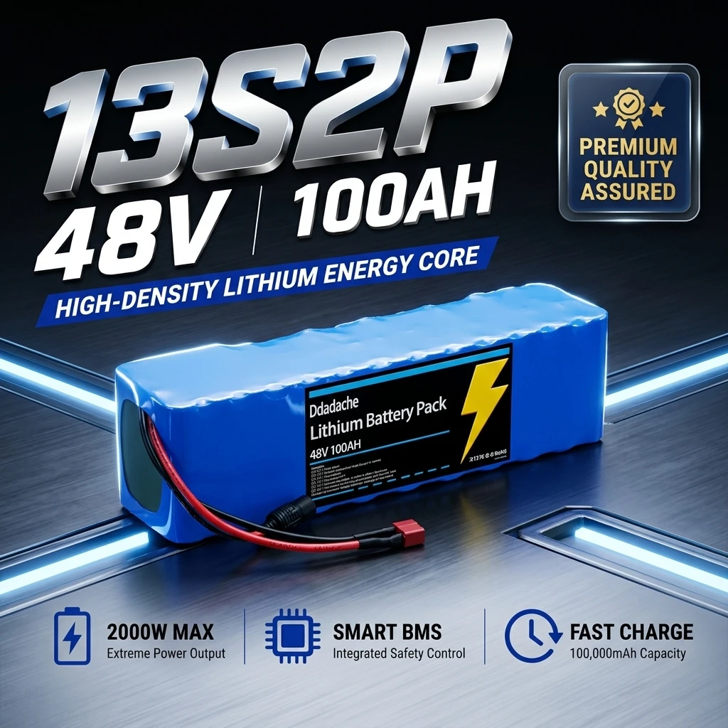 Akumulator do hulajnogi elektrycznej 13S2P 48V 100Ah, zestaw baterii litowo-jonowych 18650, 2000W, zestaw do konwersji hulajnogi elektrycznej i roweru elektrycznego, BMS + ładowarka