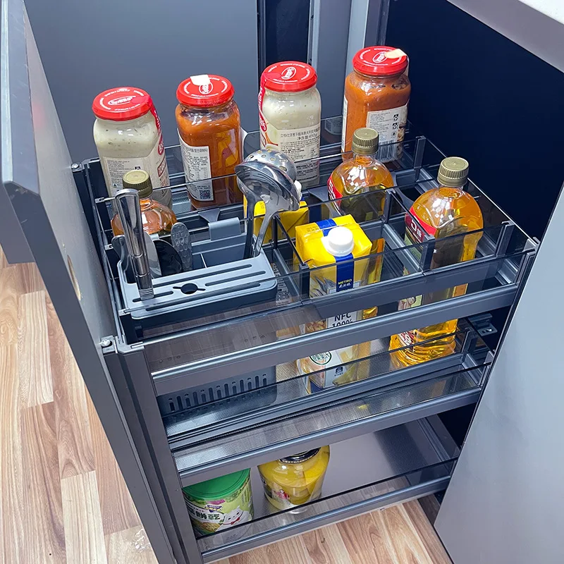 

Kitchen Double Layer Three Layer Crystal Multifunctional Drawer Seasoning Basket with Cushioning Damping Seasoning Basket Shelf