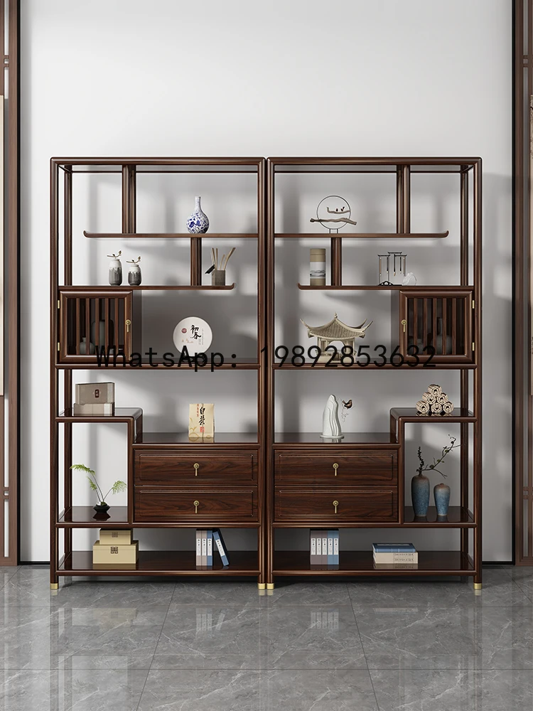 LYY New Chinese Style Bogu Rack Black Walnut Tea Cabinet Living Room Wall Display Partition Multi-Treasure Pavilion Solid Wood